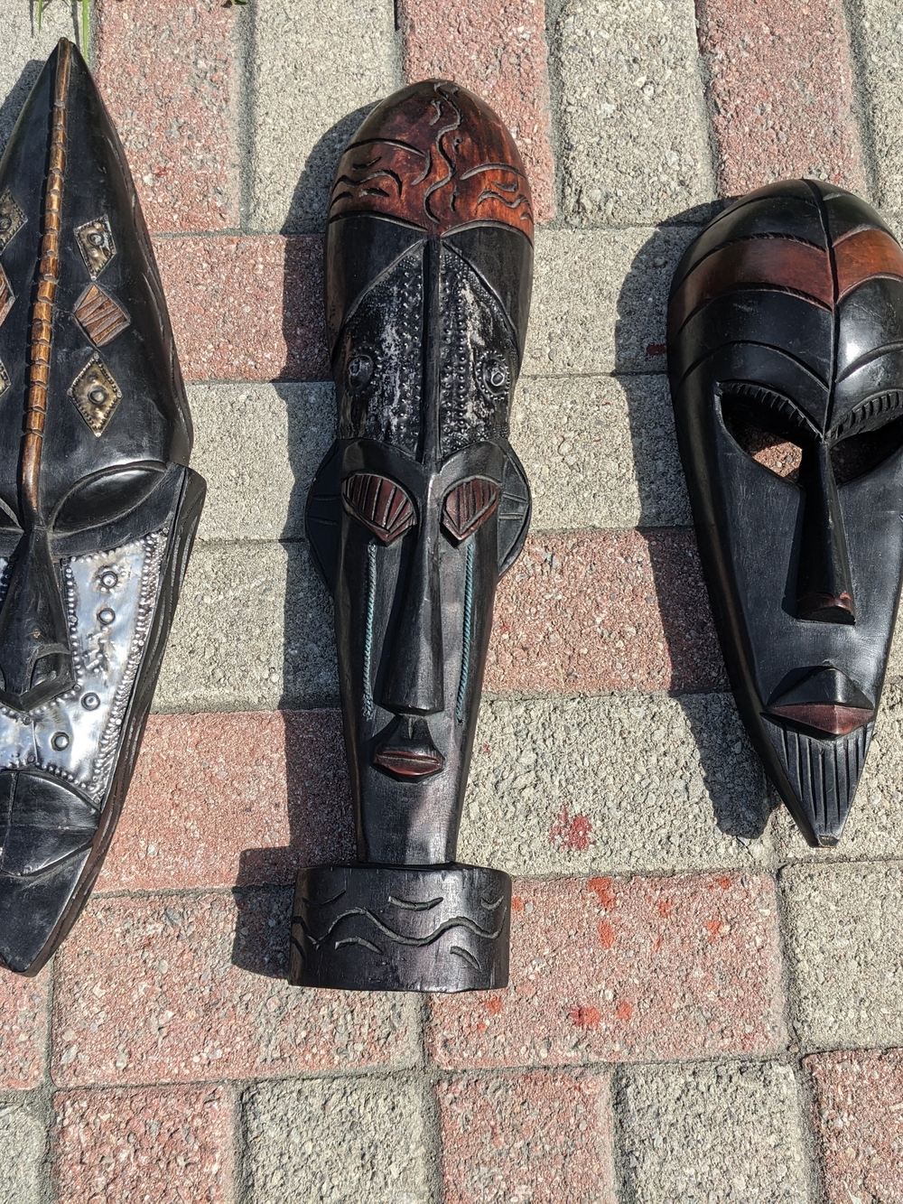 Hand-Carved Black and Brown Tribal Wall Mask - Brand Unknown